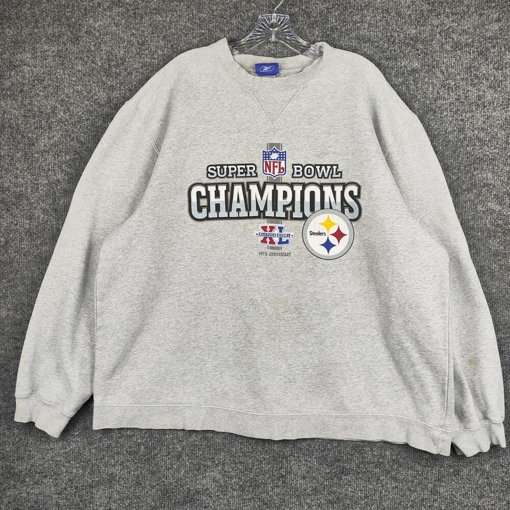 Pittsburgh Steelers Sweatshirt Mens XL Gray NFL Super Bowl XL Champs Reebok